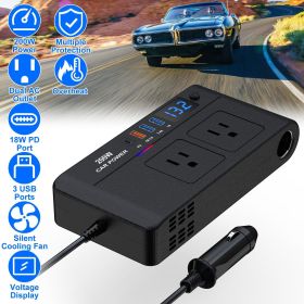 200W 12V Car Inverter DC12V to AC110V Vehicle Power Converter with 2 110V AC Outlets 1 Type-C 3 USB Ports Quick Charge Overheat Protection Voltag