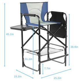 31" Tall Directors Chair with Footrest, 4Portable Bar Height Folding Camping Chair with Built-in Cup Holder, Side Table, Storage Pocket, Gray & N