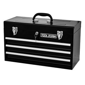 20.3inch Metal Tool Box With 2-4 Drawers Portable Steel Tool Chest With Metal Cylinder Lock And Latch Closure, Black And Red Two Color Powder Coa (Option: Three Drawer-Black)