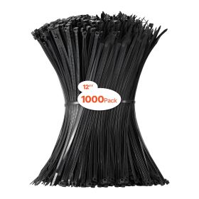 1000 Pack Cable Zip Ties 12-inch Cable Wire Ties & 50LBS High Tensile Strength (Option: Black)