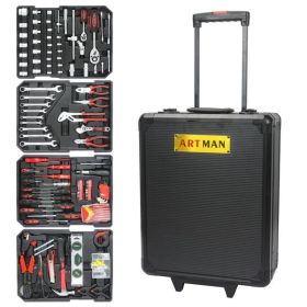 Black Manual Toolbox With 4 Layers Of Tool Sets And Wheels (Option: Black)