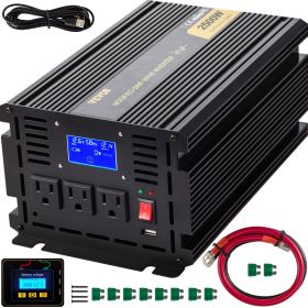 Power Inverter, 2500W Modified Sine Wave Inverter, DC 12V To AC 120V Car Converter, With LCD Display, Remote Controller, LED Indicator, AC Outlet (Option: Black)