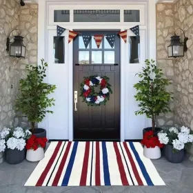 "American Flag Doormat - Patriotic USA Flag Welcome Mat, Non-Slip Indoor/Outdoor Front Door Rug, Veterans Day Gift, Porch Home Decor - Red White (Option: 30x18)