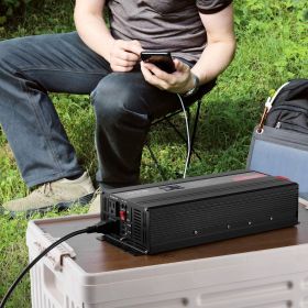 Pure Sine Wave Inverter, 2000 Watt, DC 12V To AC 120V Power Inverter With 2 AC Outlets 2 USB Port 1 Type-C Port, LCD Display And Remote Controlle (Option: Black)