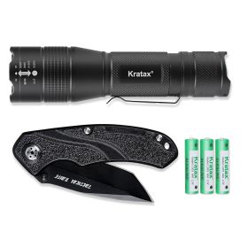 5.3oz Small & Extremely Zoomable LED Tactical Handheld Flashlight With Knife (Option: Black)