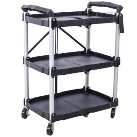 3-Layer Folding Collapsible Service Cart, Black, 50 Lb Capacity (Option: Black and Silver)