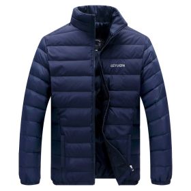 Men Down Jacket Men's Solid Winter Jacket Stand Collar Down Jacket (Color: Blue, size: XL)