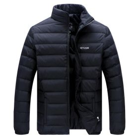 Men Down Jacket Men's Solid Winter Jacket Stand Collar Down Jacket (Color: Black, size: L)