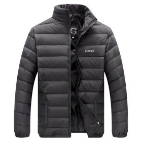 Men Down Jacket Men's Solid Winter Jacket Stand Collar Down Jacket (Color: Gray, size: L)