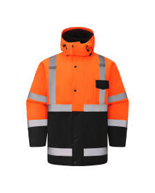 Kiwi High Visibility Hooded & Quilt Lined ANSI/ISEA 107-2020, Type R, Class 3 Two Tone Water Resistant Orange Safety Jacket (71400) (size: large)
