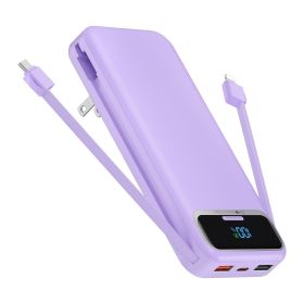 12000mAh Portable Charger Power Bank With Built In Cables, 22.5W Fast Charging Power Bank External Battery Pack Compatible With Android Phone,iPh (Color: Purple)