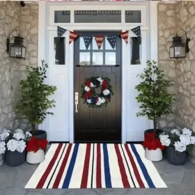 Unique Outdoor Mat, American Vintage Patriotic Star, Machine Washable Non-Slip Mat, Red White Blue Stars & Stripes Design 31x20 Inch Ideal Gift F (Option: 32in18in)